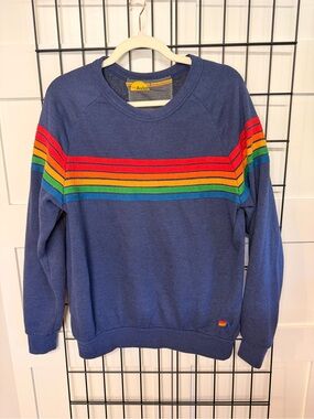 Aviator Nation Navy Crewneck with Rainbow Chest Stripes